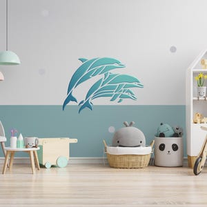 Delfin Familie Wandschablone, Meerestiere Wandschablone, Meerestiere Gemälde Vorlage, Küstendekoration, Kinderzimmer Ocean Art, DIY Raum
