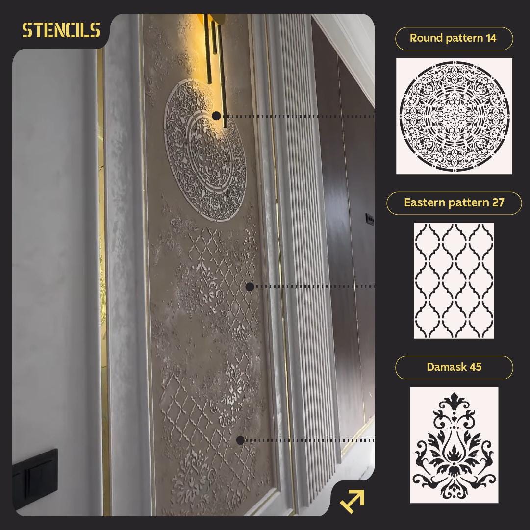 Decorative Wall Stencils Set, Mandala Damask Eastern Patterns, Large ...