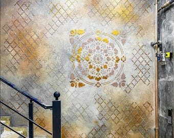 Wall Stencils Set, Modern Patterns 2 Reusable Stencils for Wall DIY Home Decor Interior Design Art, Eastern Wall Design, Geometry Stencils