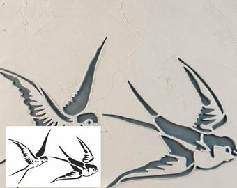 Swallow Bird Stencil for Walls, Flying Birds Wall Stencil, Reusable Painting Template, Plaster Stencil for Furniture and Floor Decor