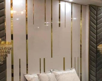 Mirror Gold Wall Panels, Decorative Molding, Mirror Golden Strips on the Wall or Furniture, Mirror Gold Molding, Wall Paneling, Wainscoting