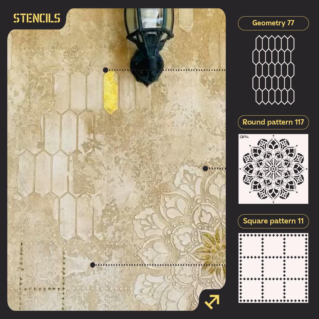 3-piece Wall Stencil Set, Moroccan Tile, Floral Mandala and Geometric ...