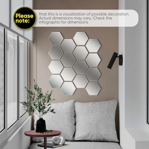Geometric Acrylic Wall Mirrors, Mirror Wall Decor Honeycomb Set, Gold or Silver Hexagon Tiles, Modern Home Decor, DIY Wall Art, Stickers