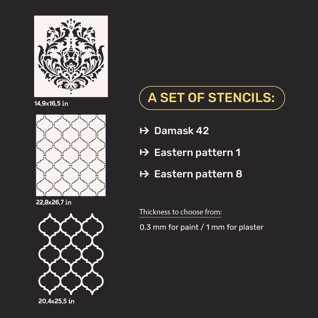 Wall Stencil Set, Damask Oriental Wall Stencil Set, Eastern Moroccan ...