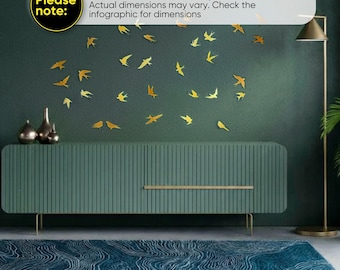 Mirror Wall Decor Birds Set of 31, Gold or Silver Acrylic Birds, 3D Mirror Stickers for Living Room, Mirror Wall Birds Set, Nursery Wall Art
