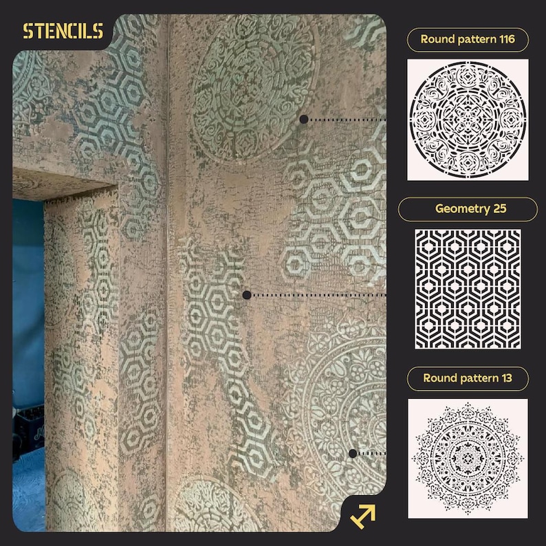 Wall Stencils Set, Large Geometric Patterns, Textured Relief Decorative ...