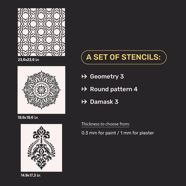 3 Wall Stencil Set Geometry Mandala Damask Pattern Template Kit ...