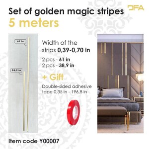 Gold Wall Molding Strips, Shiny Decorative Gold Trim, Mirror Gold Wall Lines, Elegant Gold Accent Molding image 2