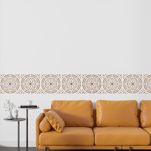 Wall Stencil for Plaster or Painting, Tile Floor Stencil, Boho Geometric Border Template, Moroccan Pattern for Furniture and DIY Decor