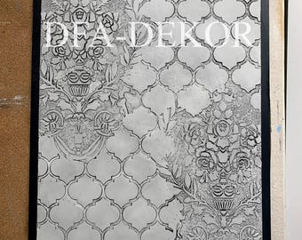 Damask Wall Stencil, Damask Plaster Stencil, Furniture Transfers, Transfers for Furniture, Wall Stencils, Transfert meuble, Floor Stencil