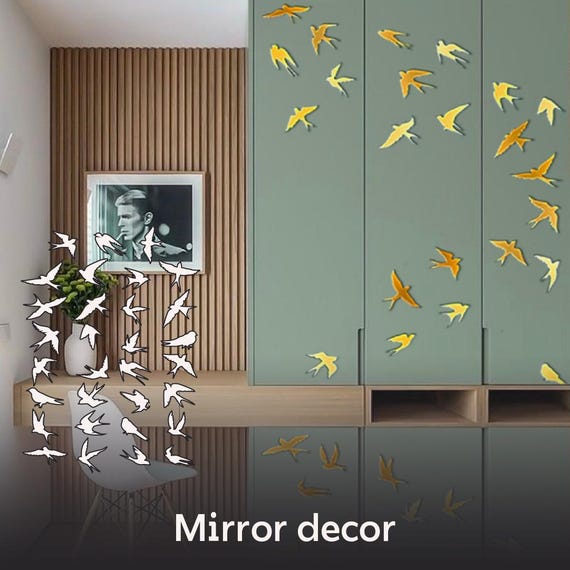 ミラーウォールデコレーション 鳥 31個セット ゴールドまたはシルバー