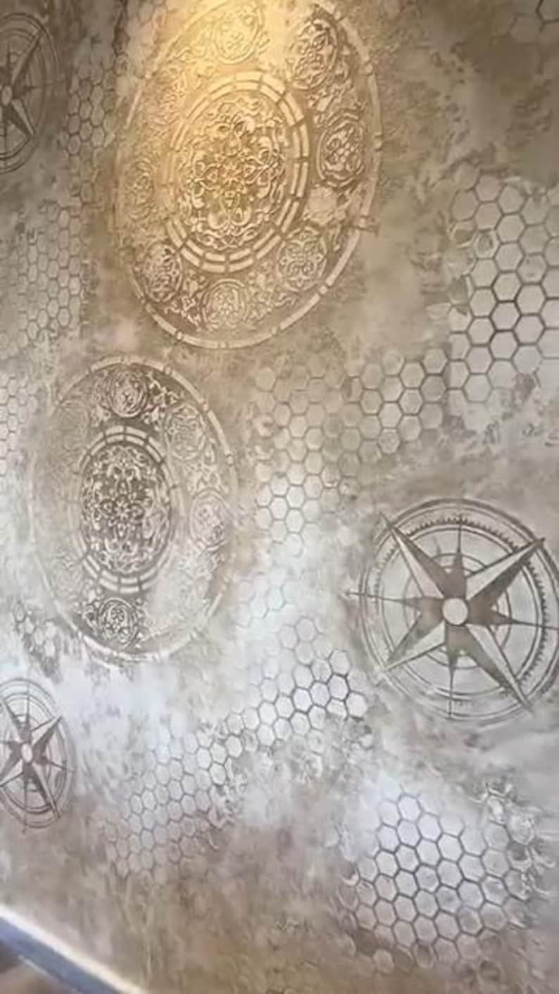 Moroccan Floral and Mandala Wall Stencil Set, Geometric Honeycomb ...