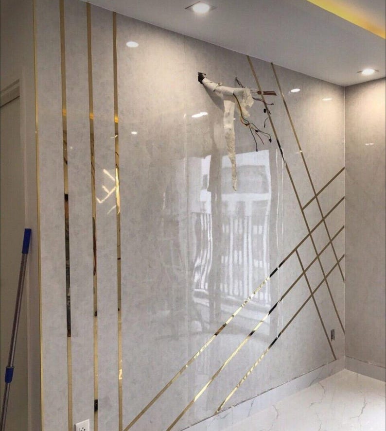 Gold Wall Molding Strips, Shiny Decorative Gold Trim, Mirror Gold Wall Lines, Elegant Gold Accent Molding image 8