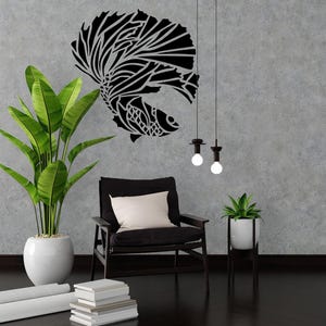 Estêncil de parede com peixe, design de arte de parede com pintura, arte de estêncil de peixe marinho, estêncil de mar, estêncil de peixe gigante, quarto para amantes da natureza, estêncil de carpa koi
