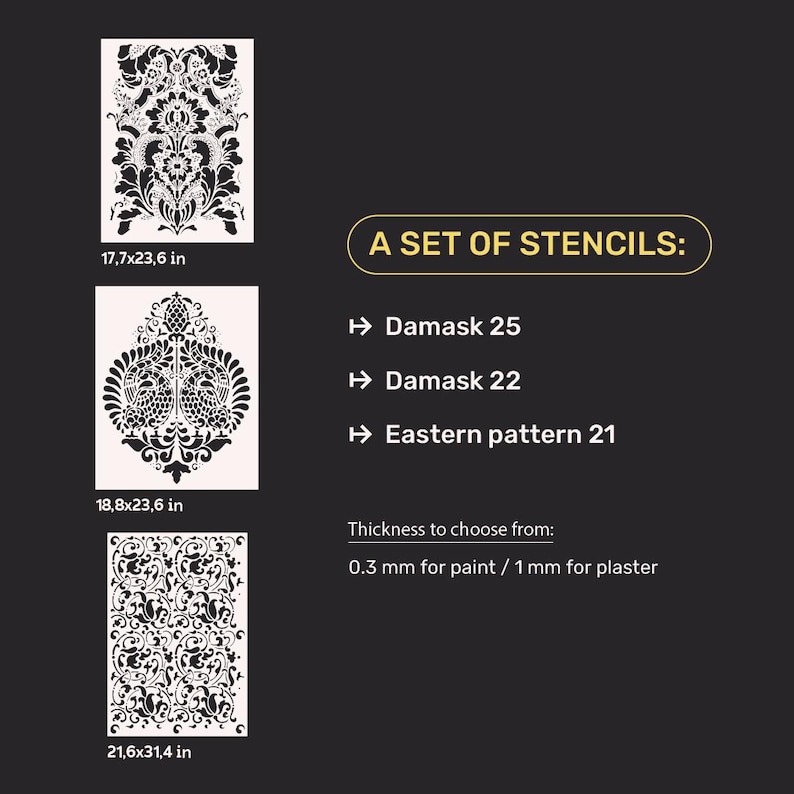 Damask Wall Stencil Set, Eastern Pattern Stencils for Wall Painting ...