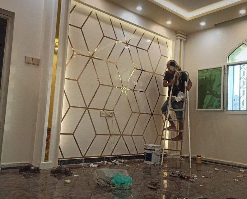 Gold Wall Molding Strips, Shiny Decorative Gold Trim, Mirror Gold Wall Lines, Elegant Gold Accent Molding image 1