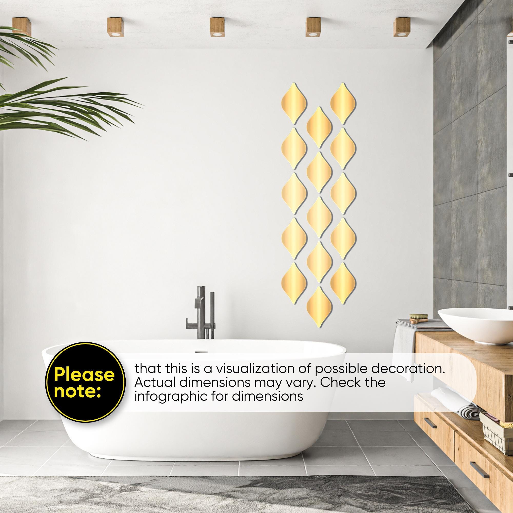 Sticker Mirror Texture Removable Mirror Stickers, Mirror Wall Decor Rhombus Set, Gold or ...