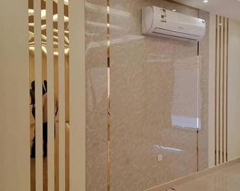 Spiegel-Goldstreifen an der Wand oder an Möbeln, Kunststoff-Goldleiste, dekorative Goldabziehbilder, Wand-Goldstreifen, Spiegel-Goldstreifen-Wanddekor