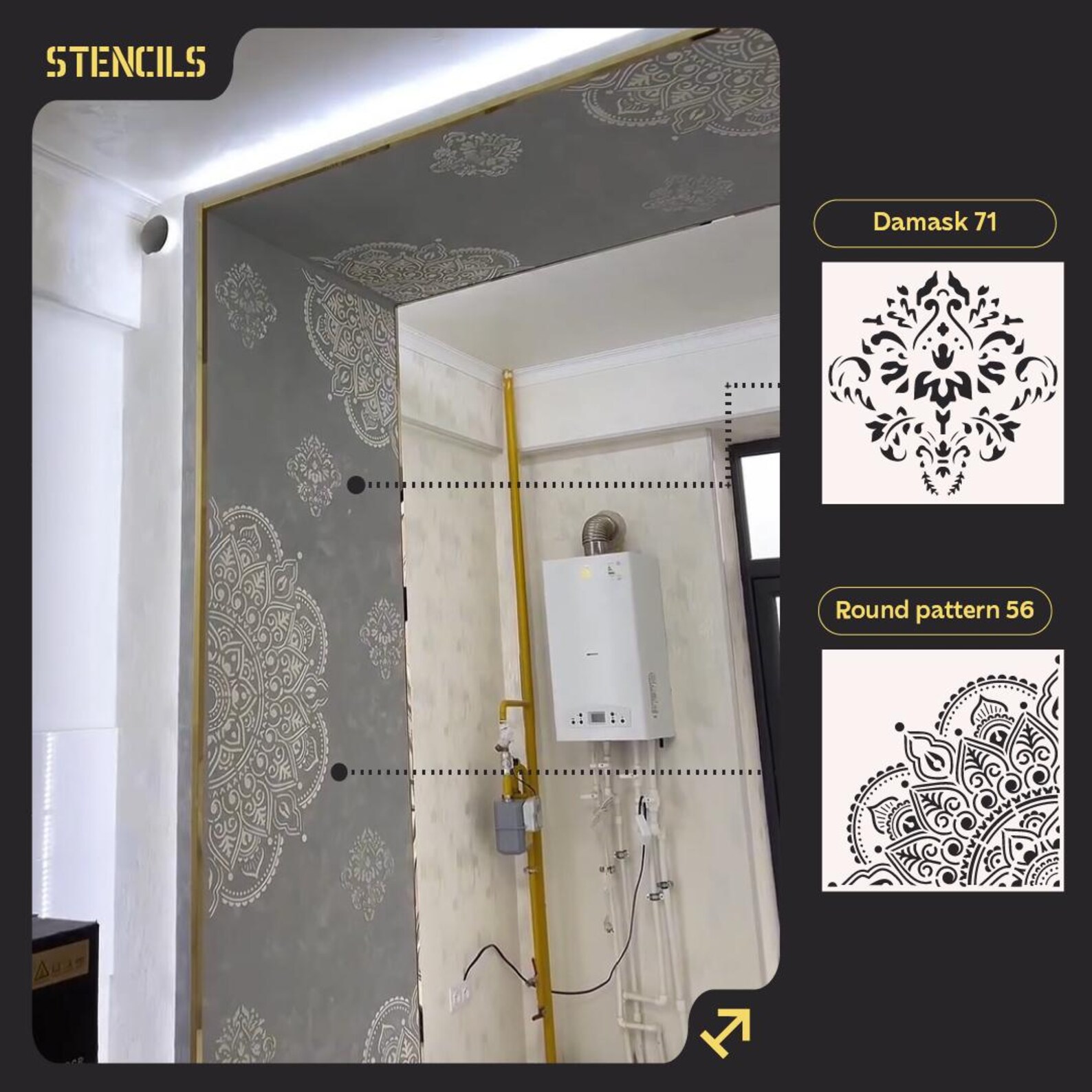 Reusable Wall Stencil Set, Damask and Mandala Pattern, DIY Home Decor ...