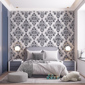 Damask Wall Stencil, Wall Art for DIY Decor, Furniture Painting Pattern, Repeating Wallpaper Motif, Home Decor Stencil, Accent Wall Template