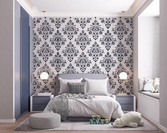 Damask Wall Stencil, Wall Art for DIY Decor, Furniture Painting Pattern, Repeating Wallpaper Motif, Home Decor Stencil, Accent Wall Template