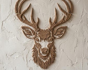 Deer Head Wall Stencil for Plaster & Paint, Stag Wildlife Pattern, 3D Relief Texture Template, Rustic Cabin Lodge Wall Decor, 3D Relief Wall
