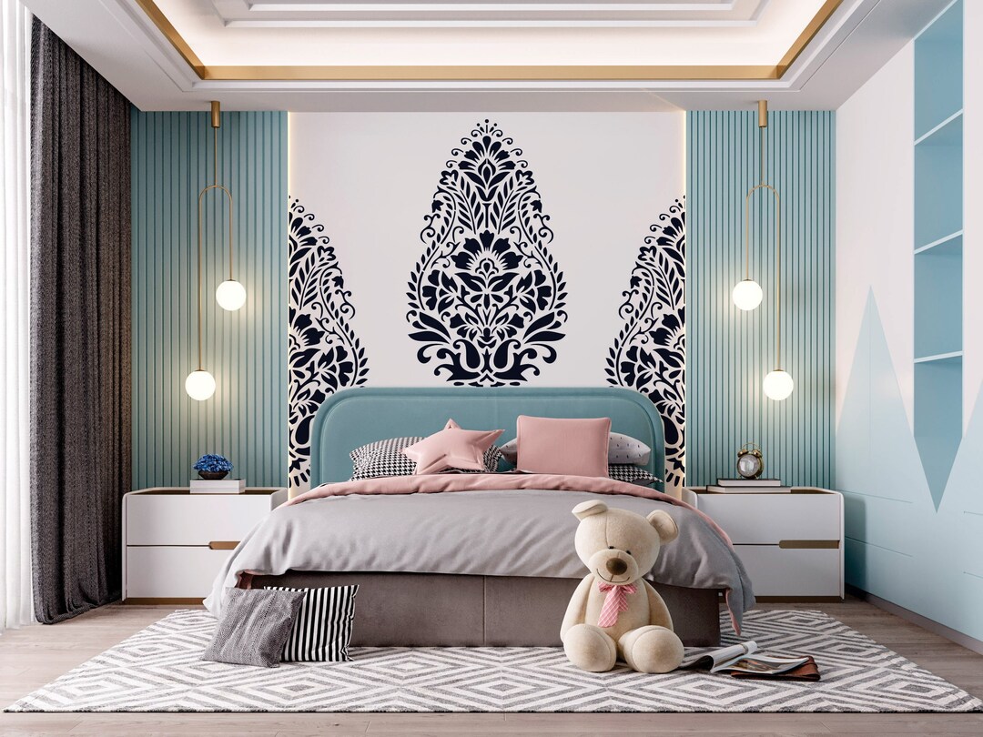 Damask Design Stencil, Damask Stencil, Unique Stencils, Office Room