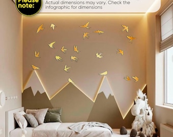 Mirror Wall Decor Birds, Set of 21 Gold or Silver Acrylic Birds, Flying Birds Mirror Wall Sticker, Decorative Wall Stickers, Mirror Stickers