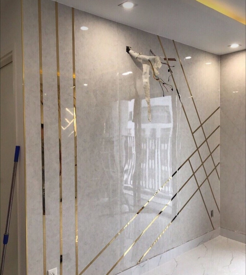 Mirror Golden Strips on the Wall or Furniture, Mirror Gold Strip Wall