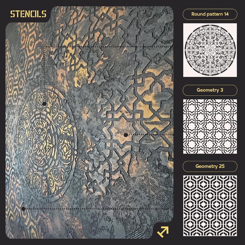 Juego de plantillas de pared, herramientas para manualidades de decoración del hogar, plantillas con patrones geométricos marroquíes, plantillas reutilizables para arte mural. imagen 3