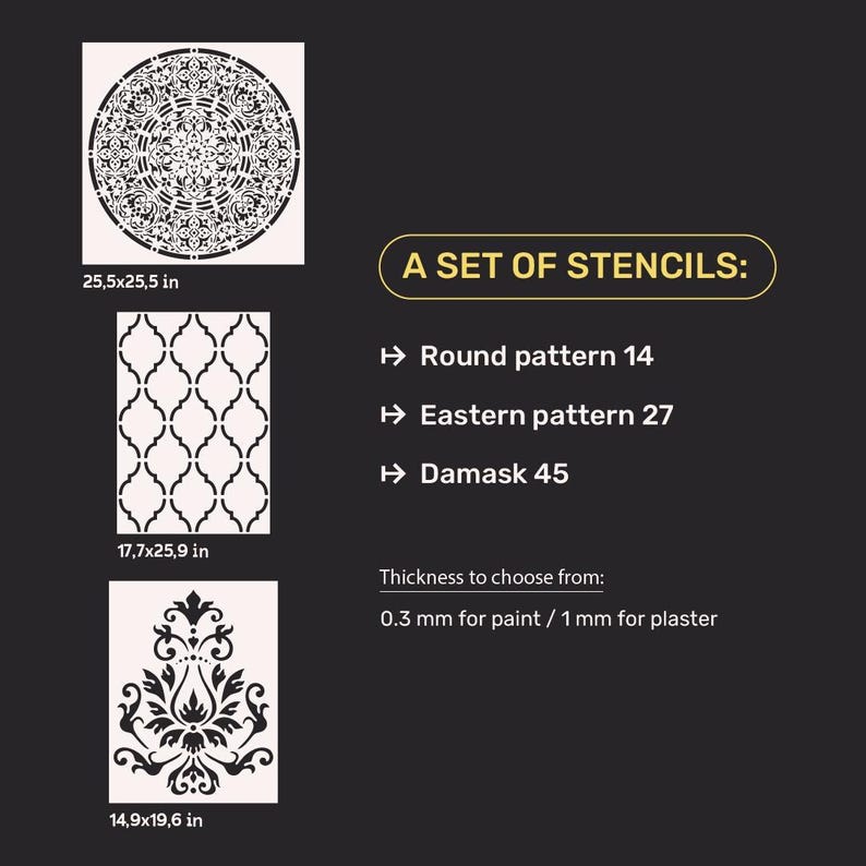 Decorative Wall Stencils Set, Mandala Damask Eastern Patterns, Large ...