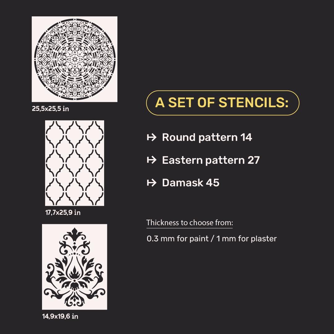 Decorative Wall Stencils Set, Mandala Damask Eastern Patterns, Large ...