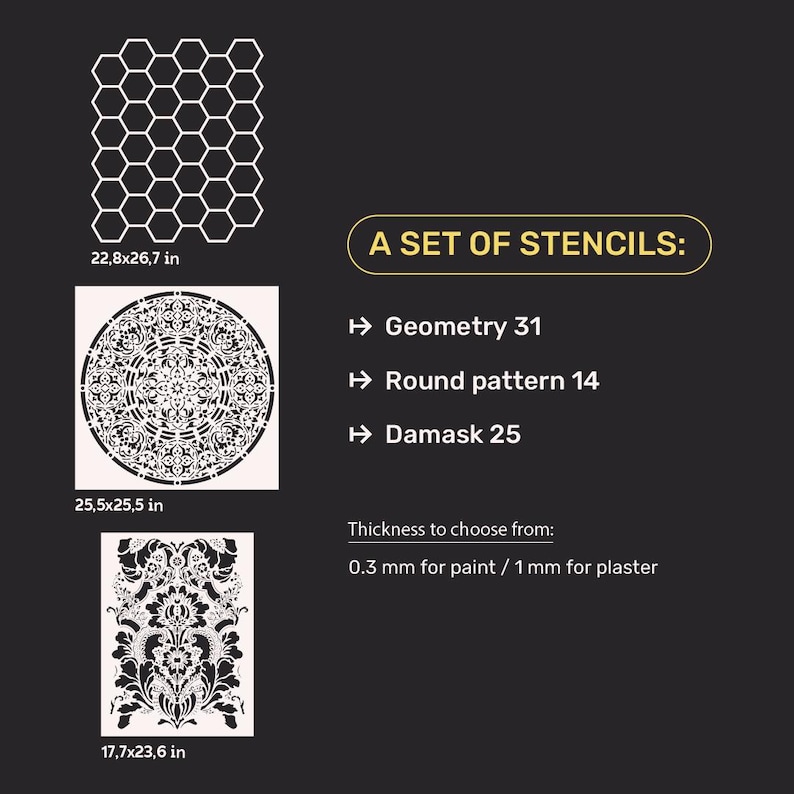 Moroccan Floral and Mandala Wall Stencil Set, Geometric Honeycomb ...
