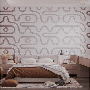 Stencil geometrico, motivo a linee curve, stencil a motivo moderno, stencil da parete astratto, motivo a piastrelle, pittura su carta da parati, decorazioni fai da te per la casa