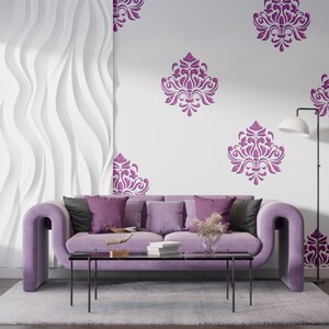 Stencil carta da parati damascata, motivo stencil, ristrutturazione stanza, parete decorativa camera da letto, stencil parete bagno, stencil mobili, stencil parete