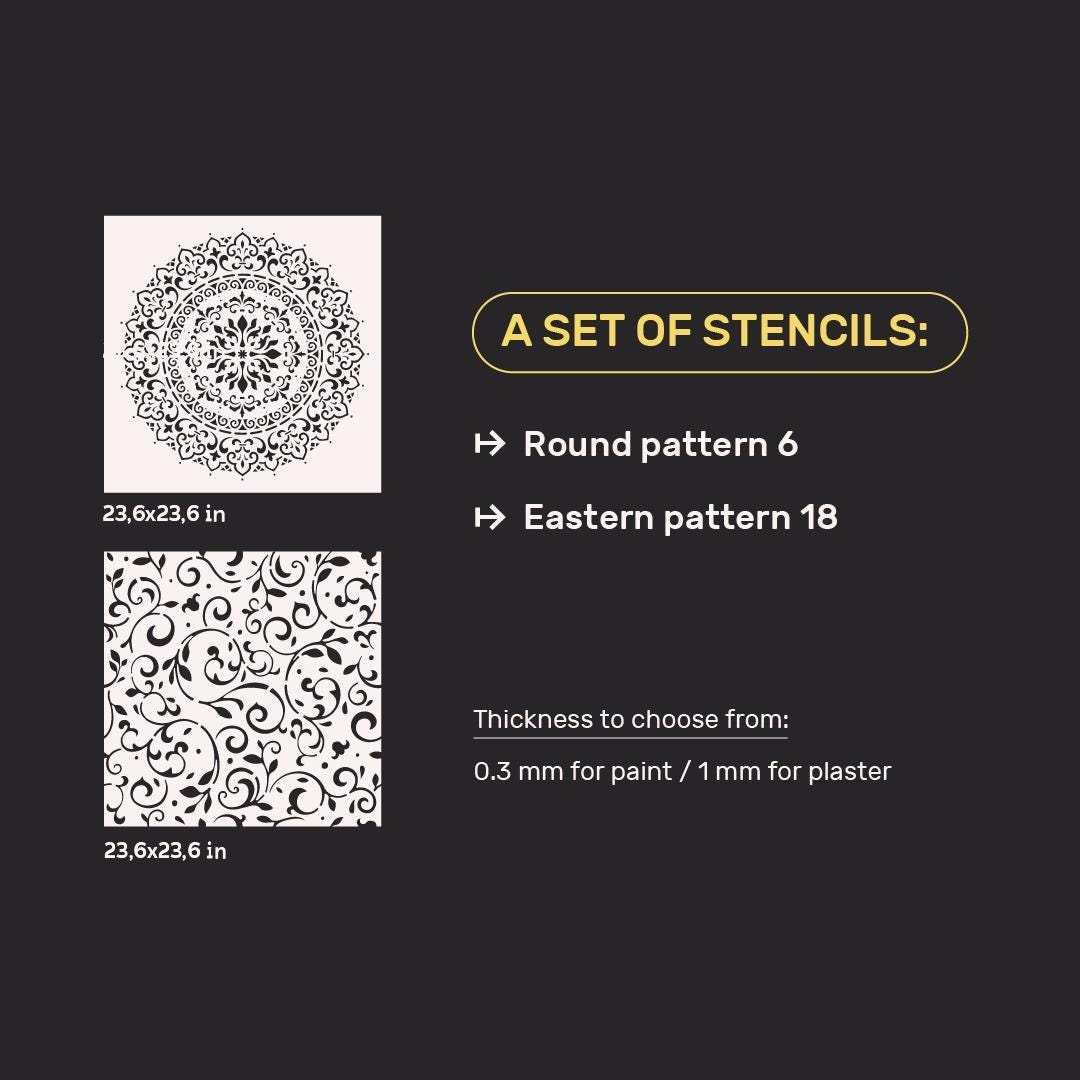 Wall Stencils Set, Round Oriental Stencils Set, Moroccan Geometric ...