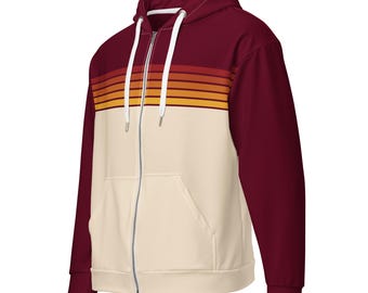 Retro Aviator 5 Stripe Unisex Zip Hoodie - Two Tone Burgundy/Cream