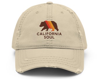 California Soul Embroidered Brown Bear Distressed Dad Hat