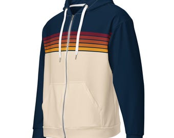 Retro Aviator 5 Stripe Unisex Zip Hoodie, Navy/Cream Color Block