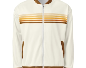 Retro Stripe Unisex Bomber Jacket: Vintage Cream/Mojave Brown