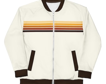 Retro Stripe  Unisex Bomber Jacket, Vintage Cream/Brown