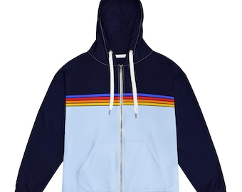 80's Retro Stripe Blue Color Block Unisex Zip Hoodie