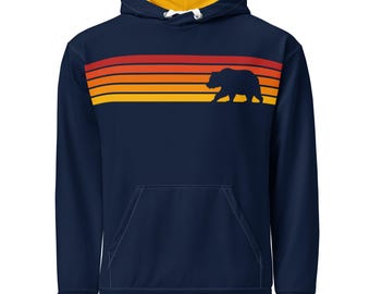 Retro Aviator 5 Stripe Sunset Bear Navy Hoodie/Yellow Hood Liner