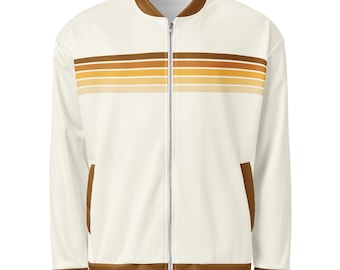 Retro Aviator 5 Stripe Unisex Bomber Jacket, Cream/Mojave Gold