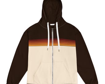 Sweat à capuche unisexe Retro Stripe - Bloc de couleur Marron Foncé/Beige