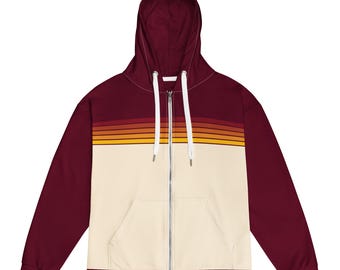 70s Retro Stripe Full Zip up Hoodie, Navy Vintage Rainbow Striped