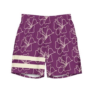 Mens Tropical Retro Stripe Swim Trunks, boysenberry/cream