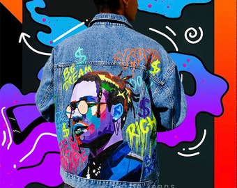 Hand Painted Denim Jeans Jacket Men Women ASAP Art Personalised Clothing Custom Denim Hand Drawn Acrylic Denim Unique Gift for Him For Her