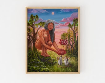 The Offering Giclee Print | Mother Earth | Devine Feminine | Pagan Witches Art | Pomegranate Painting| Oil Painting Print | Magical