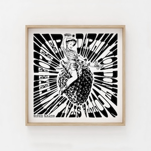 Existential Cowgirl Giclee Print Black | Cowgirl on Strawberry with Butterfly | Black Graphic | Western Cowboy Art